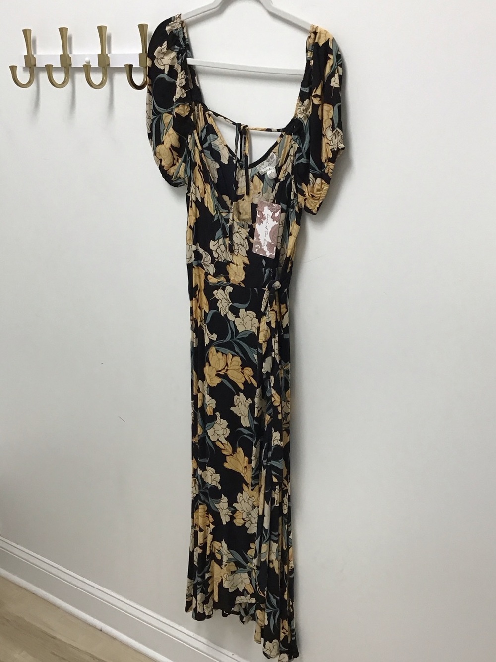 Band of the free Black Floral Maxi Dress with Puff Sleeves